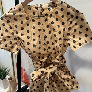 Diane Von Furstenberg Tan and Black Floral Blouse